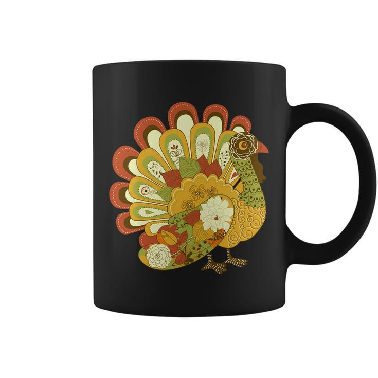 Happy Thanksgiving Floral Turkey Tshirt Coffee Mug