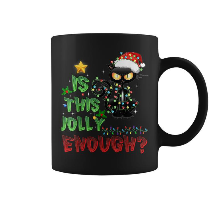 Is This Jolly Enough Black Cat Merry Christmas Cat Halloween  Coffee Mug