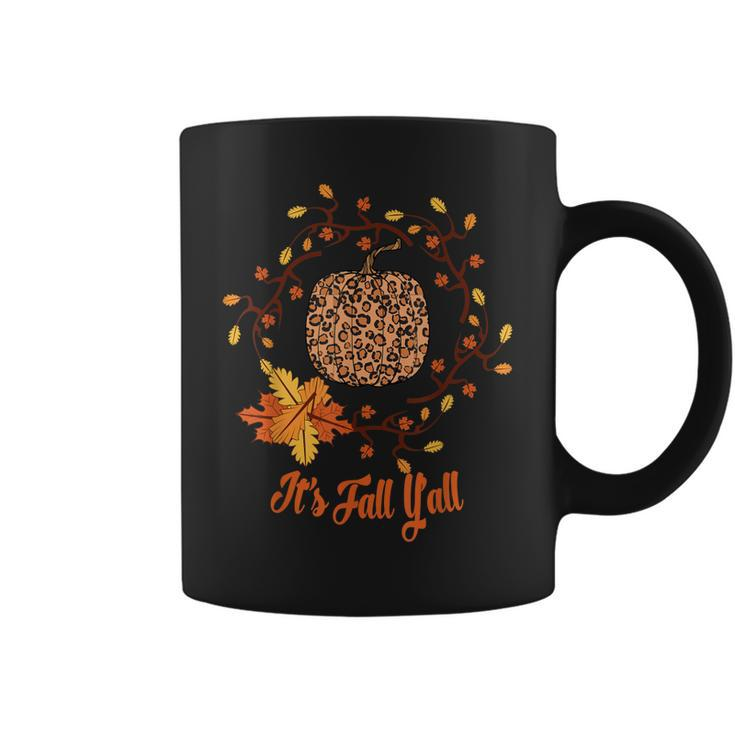 Its Fall Yall Leopard Print Pumpkin Thanksgiving Halloween  Coffee Mug