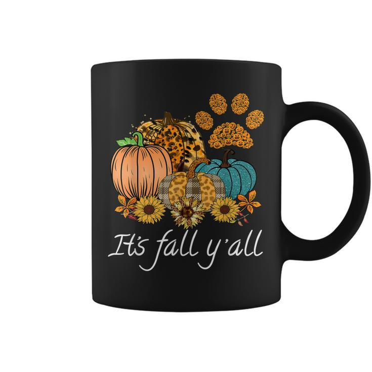 Its Fall Yall Leopard Pumpkin Autumn Dog Paw Halloween  Coffee Mug