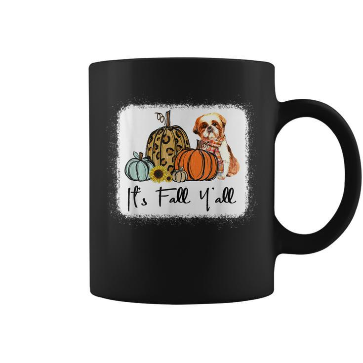 Its Fall Yall Yellow Shih Tzu Dog Leopard Pumpkin Falling  Coffee Mug