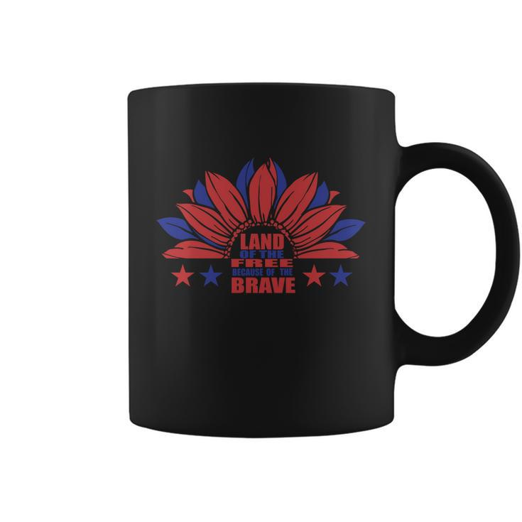 Land Of The Free Because Of The Brave Sunflower American Flag 4Th Of July Coffee Mug