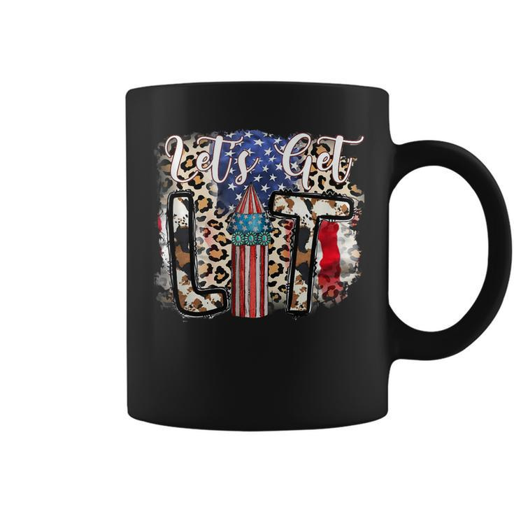 Lets Get Lit 4Th Of July Fireworks Usa Firecracker Leopard  Coffee Mug