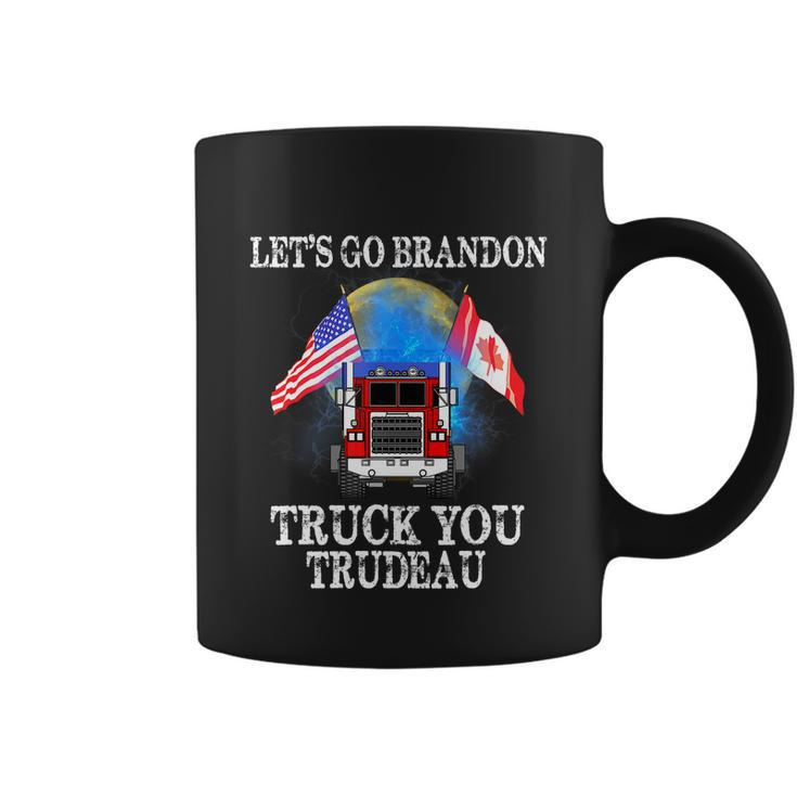 Lets Go Truck You Trudeau Usa Canada Flag Truckers Vintage Coffee Mug