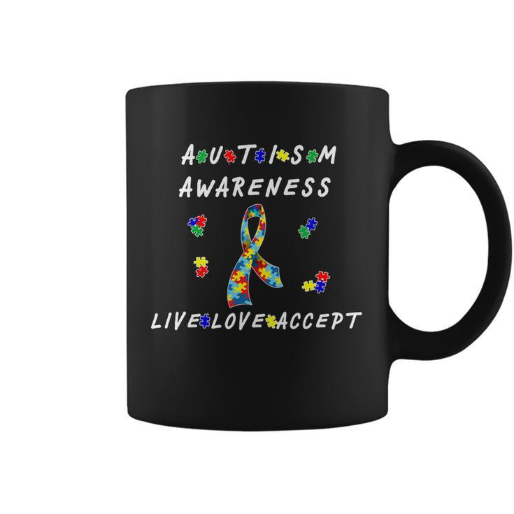 Live Love Accept Autism Puzzle Piece Ribbon Coffee Mug