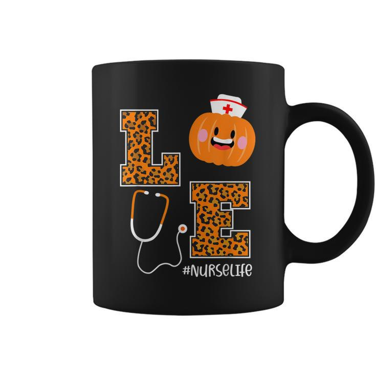 Love Nurse Life Pumpkin Leopard Fall Halloween Nurses  Coffee Mug
