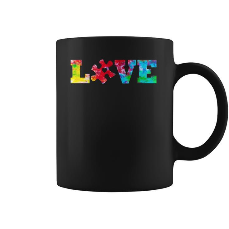 Love Puzzle Pieces Heart Autism Awareness Tie Dye Gifts Coffee Mug