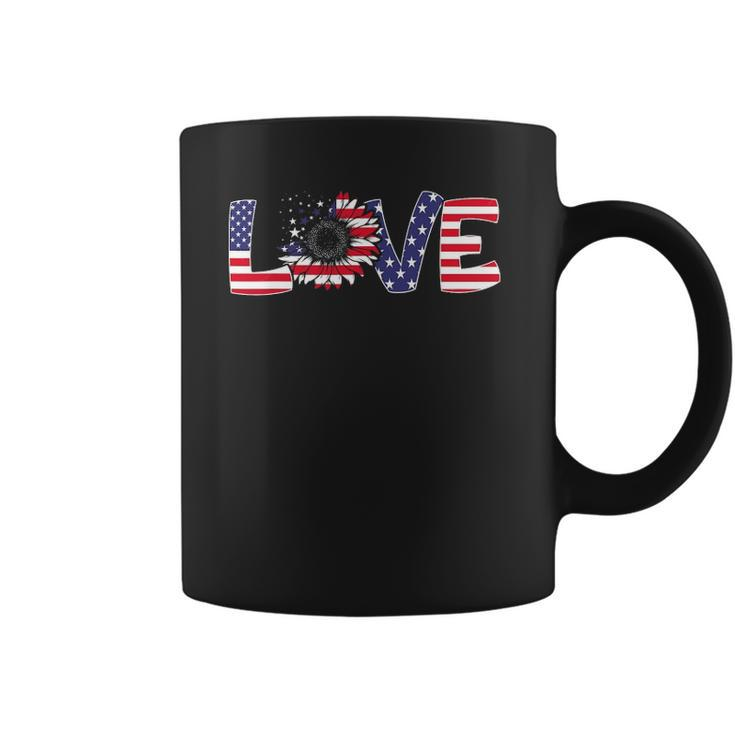 Love Sunflower 4Th Of July Women American Flag Patriotic Coffee Mug