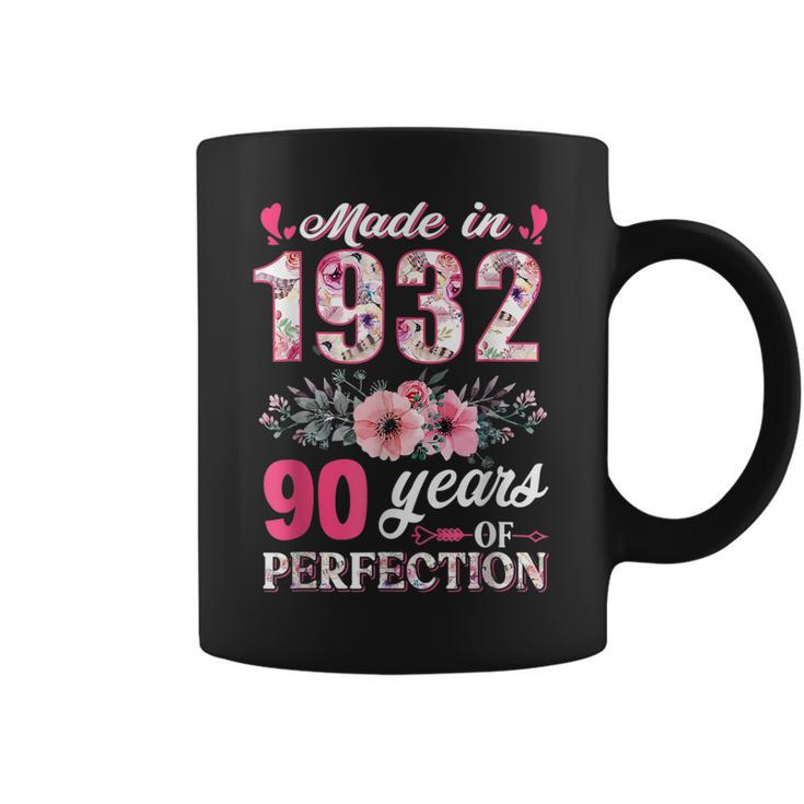 Made In 1932 Floral 90 Years Old 90Th Birthday Gift  Coffee Mug