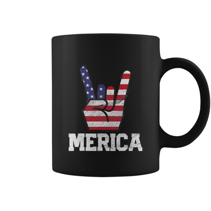 Merica Rock Sign 4Th Of July Vintage American Flag Coffee Mug