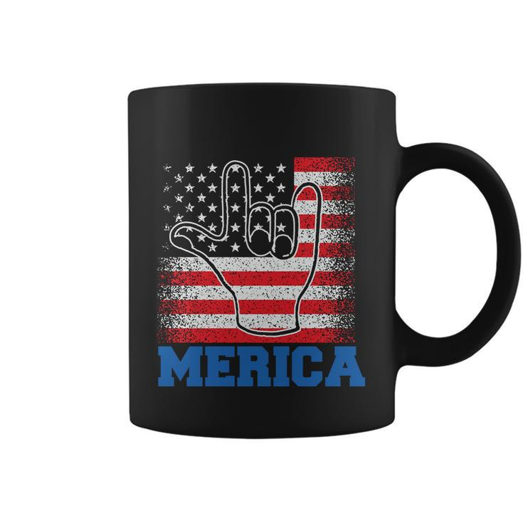 Merica Rock Sign 4Th Of July Vintage Plus Size Graphic Shirt For Men Women Famil Coffee Mug