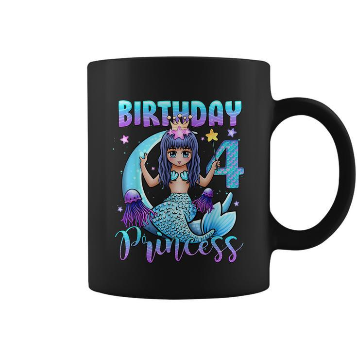 Mermaid Birthday Girl 4 Years Old Mermaid 4Th Birthday Girls Graphic Design Printed Casual Daily Basic Coffee Mug