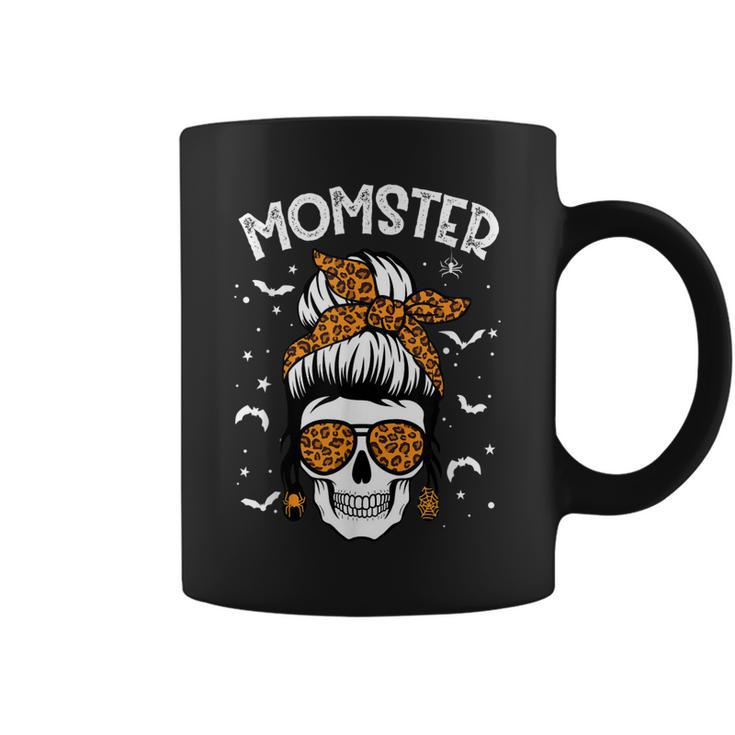 Momster Halloween Costume Skull Mom Messy Hair Bun Monster  Coffee Mug