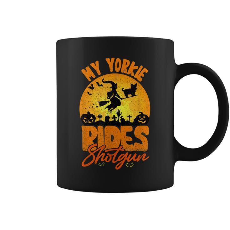 My Yorkie Rides Shotgun Halloween Witch Dog Spooky Season  Coffee Mug