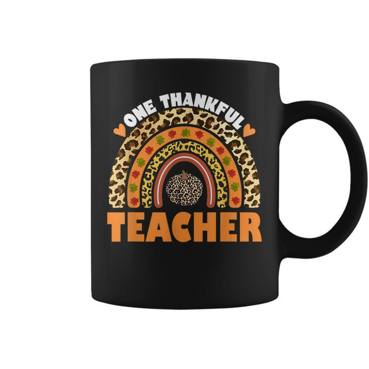 One Thankful Teacher Leopard Rainbow Pumpkin Thanksgiving  V2 Coffee Mug