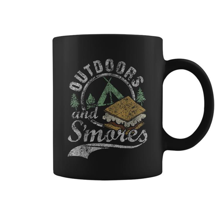 Outdoors And Smores Funny Campfire Camping Distressed Gift Coffee Mug