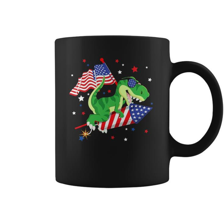 Patriotic Dinosaur Fireworks &8211 Usa American Flag 4Th Of July Coffee Mug