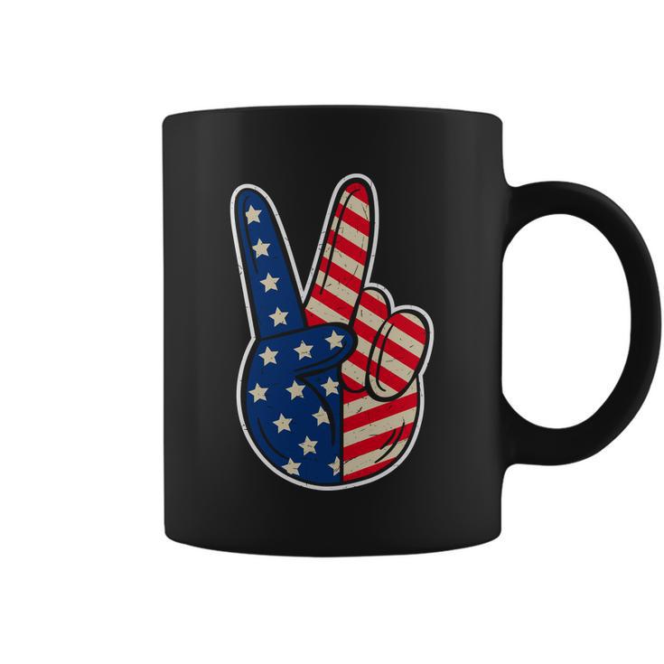 Peace Sign Hand Patriotic American Graphic Plus Size Shirt For Men Women Family Coffee Mug