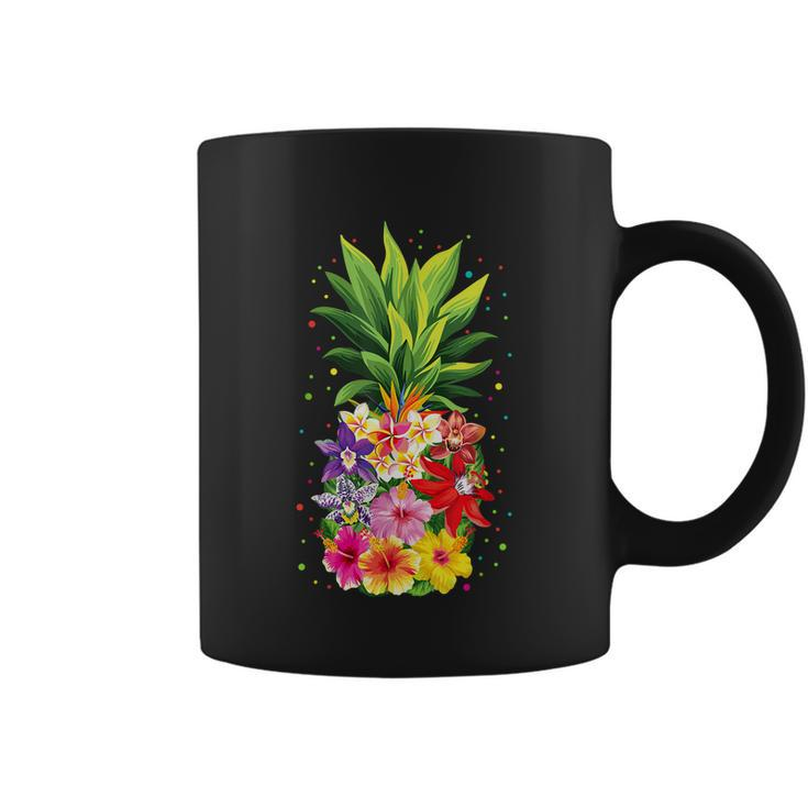 Pineapple Flowers Aloha Hawaii Vintage Hawaiian Floral Women Coffee Mug