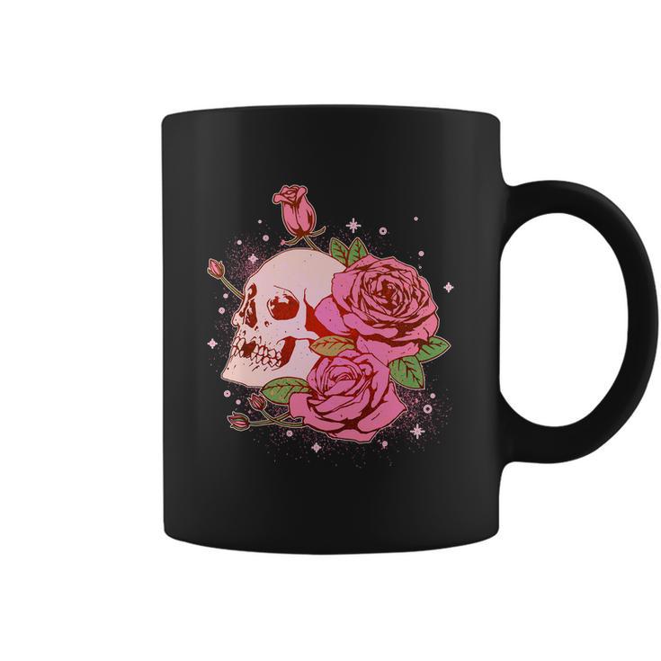 Pink Roses Skull Tattoo Coffee Mug