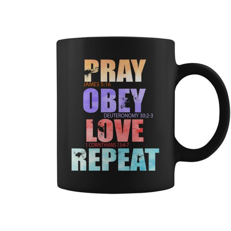 Pray Obey Love Repeat Christian Bible Quote Coffee Mug