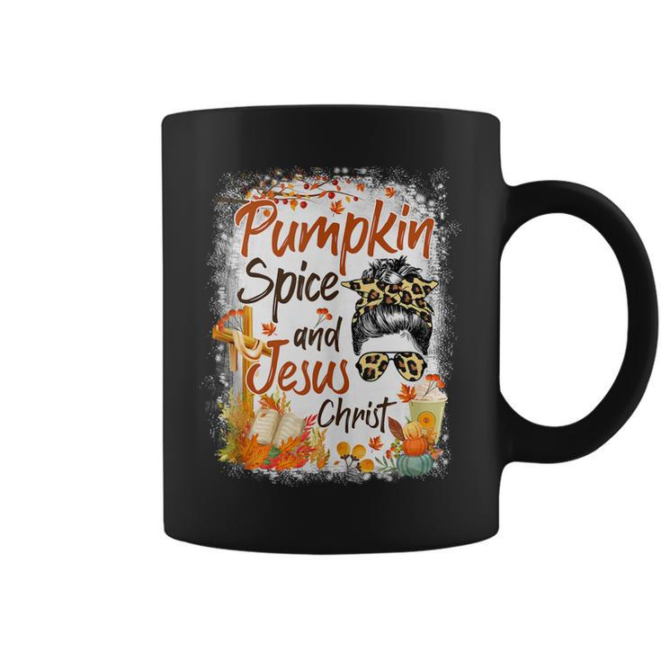 Pumpkin Spice And Jesus Christ Leopard Messy Bun Fall  Coffee Mug