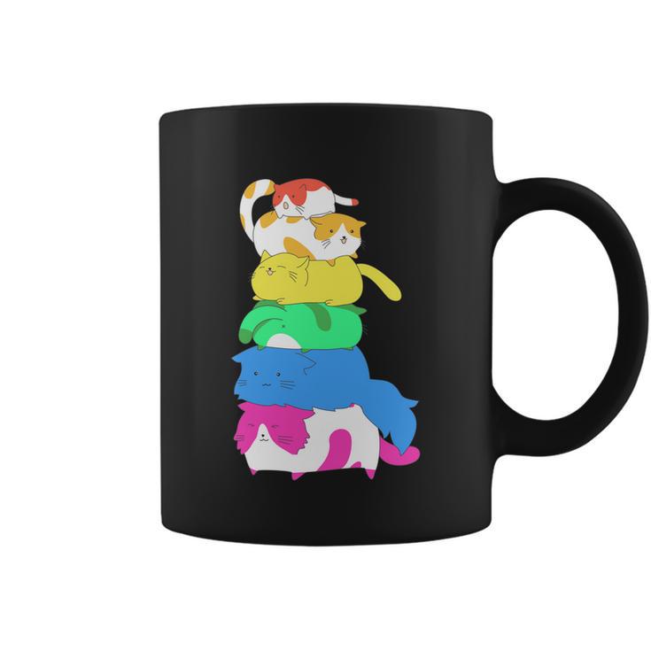 Purride Rainbow Lgbt Cat Pile Funny Feline Gay Pride Cat Gift Coffee Mug