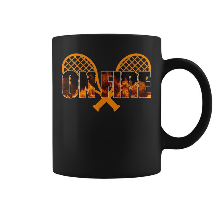 Tennis Racket With Flames Racquetball Tennis Racket On Fire Flames Racquet Graphic Men Coffee Mug ...