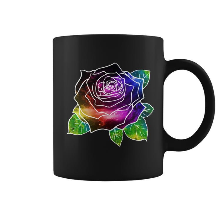 Rainbow Galaxy Floral Rose Coffee Mug