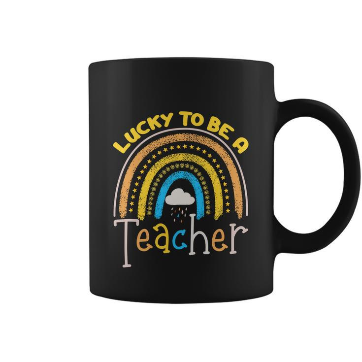 Rainbow Lucky To Be A Teacher Funny Back To School Coffee Mug