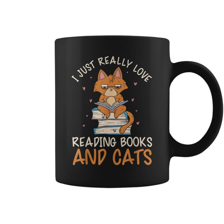 Reading Books And Cats Cat Book Lovers Reading Book  Coffee Mug
