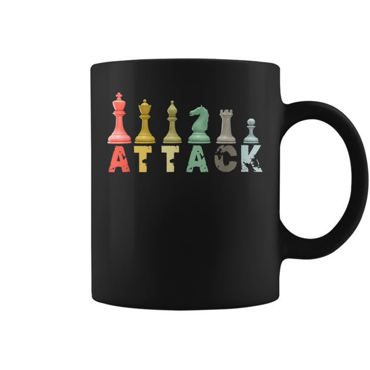Retro Chess Pieces  King Queen Bishop Knight Strategy Coffee Mug