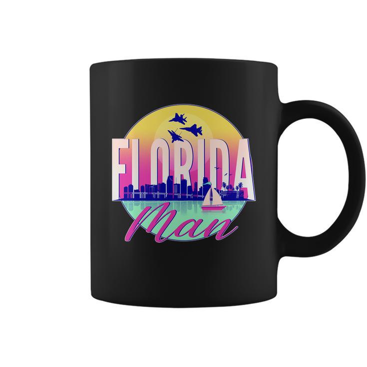 Retro Florida Man Miama Skyline With Fighter Jets Coffee Mug