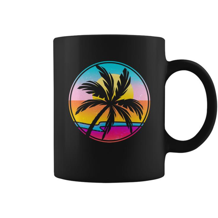 Retro Ocean Sun Palm Tree Emblem Coffee Mug