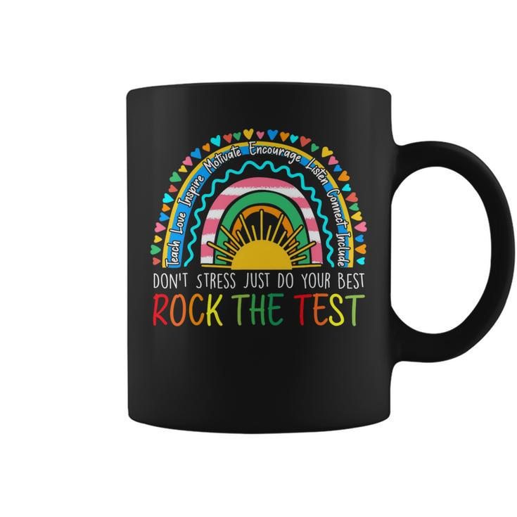 Rock The Test Teacher Test Day Testing Day Rainbow Teacher Coffee Mug