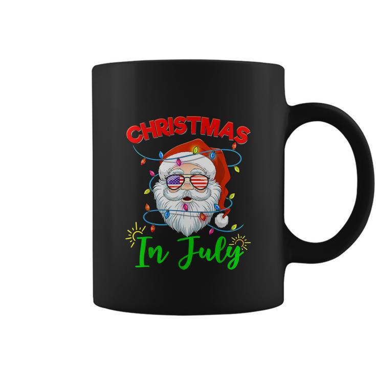Santa Hat Sunglasses Usa Flag Christmas In July Coffee Mug