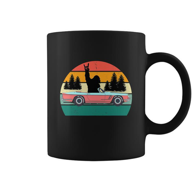 Sasquatch Bigfoot Driving Car Retro Sunset Funny Coffee Mug