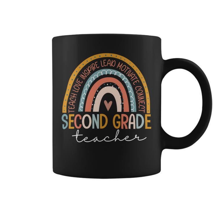 Second Grade Teacher Teach Love Inspire Boho Rainbow Coffee Mug