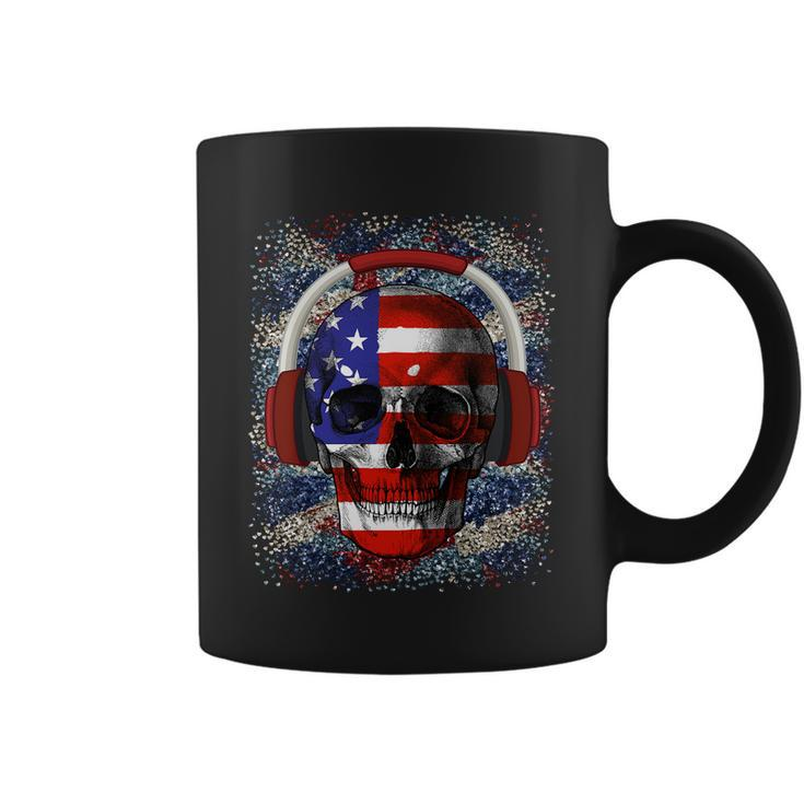 Skull Headphone Usa Flag 4Th Of July Coffee Mug