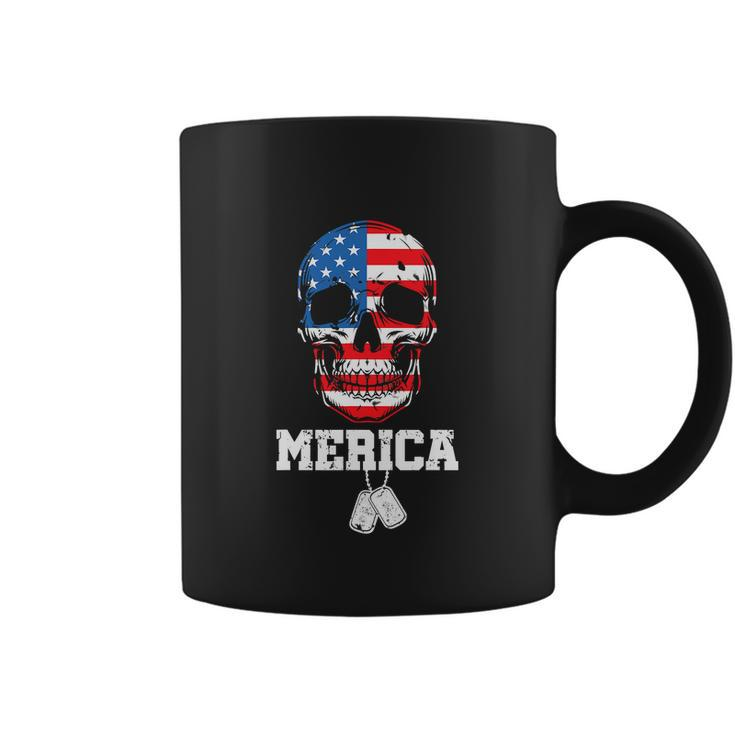 Skull Merica Patriotic American Flag Funny 4Th Of July Coffee Mug