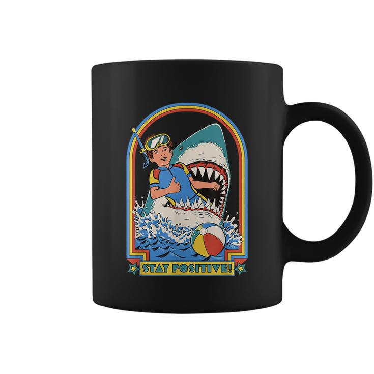 Stay Positive Shark Attack Funny Vintage Retro Comedy Gift Tshirt Coffee Mug