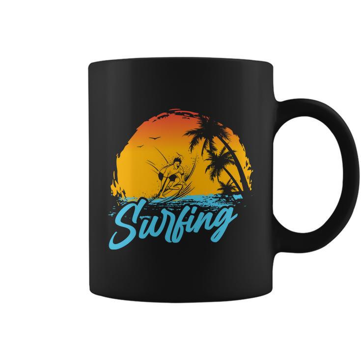 Surfing Sunset Plam Tree Coffee Mug