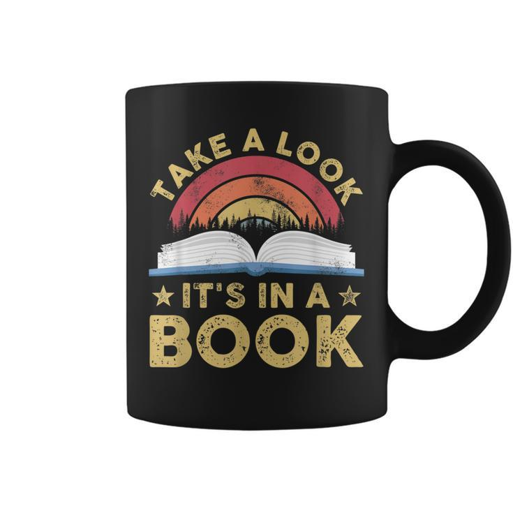 Take A Look Its In A Book Reading Vintage Retro Rainbow  Coffee Mug