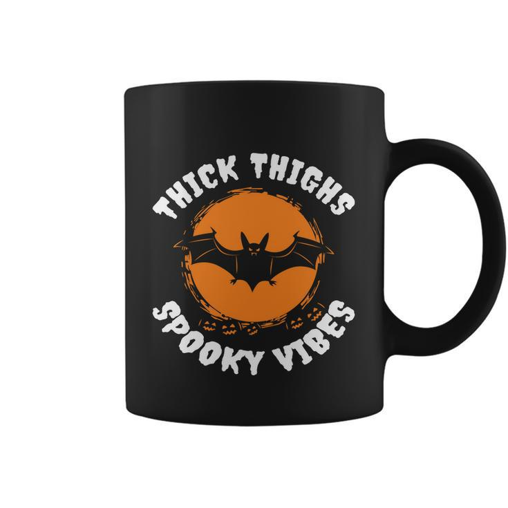 Thick Thighs Spooky Vibes Bat Halloween Quote Coffee Mug