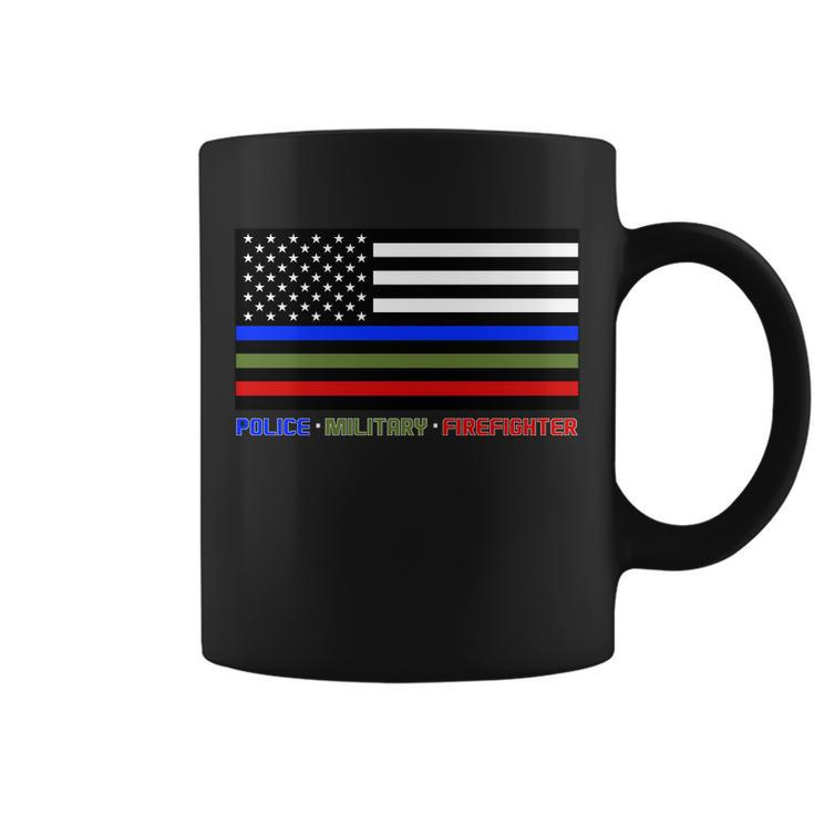 Thin Blue Green Red Lines Police Military Firefighter Tshirt Coffee Mug