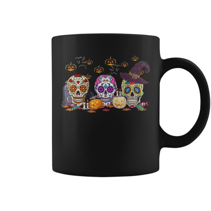 Three Sugar Skull Witch Pumpkin Halloween Costume  Coffee Mug