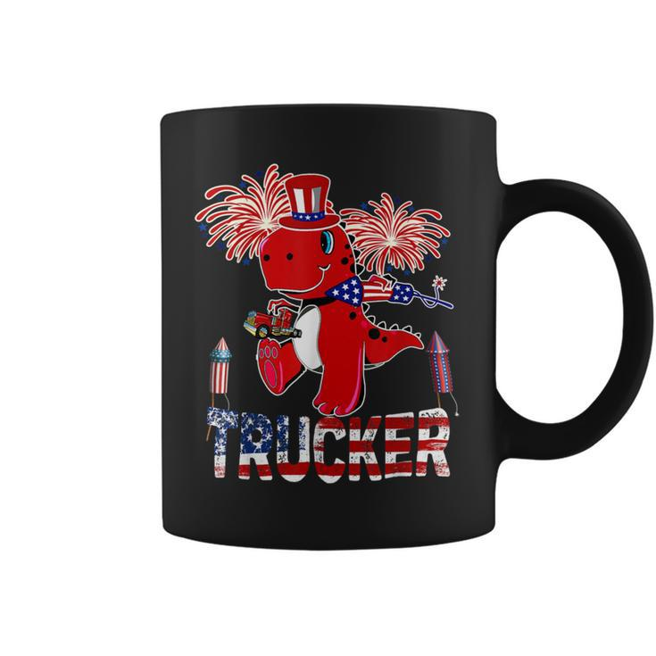 Trucker Trucker American Flag Funny Trex Fireworks 4Th Of July Coffee Mug