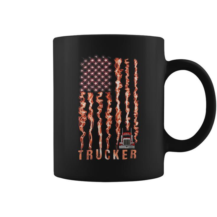 Trucker Trucker American Flag Smoking Coffee Mug