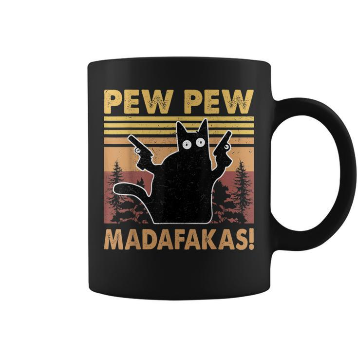 Vintage Black Cat Pew Pew Madafakas Funny Crazy Cat Lovers  V2 Coffee Mug