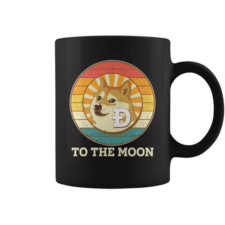 Vintage Dogecoin To The Moon Meme Emblem Coffee Mug